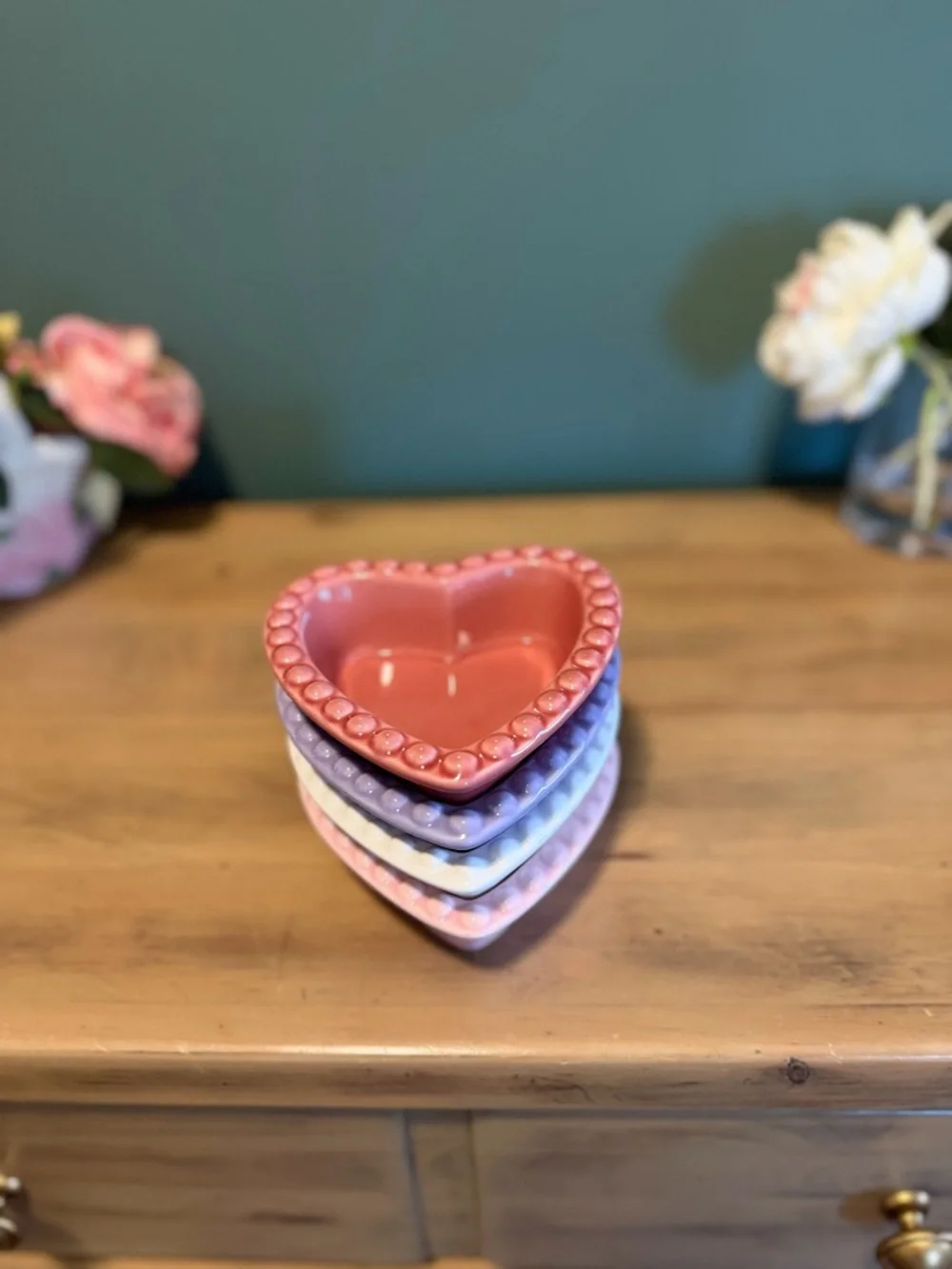 Williams Sonoma Heart Ramekins Set 4 Beaded Pink Purple Lover Era